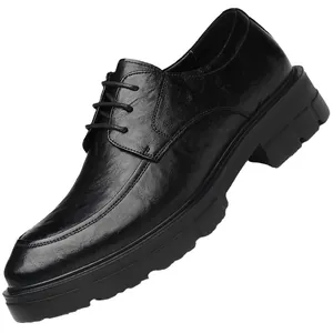 Zapatos Derby de cuero negro para hombre con tacón oculto de 10cm y suela de goma