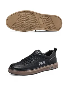 Macro view of men's casual low-top shoes showing anti-slip diamond tread on thick rubber sole