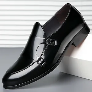 Herren Patent Rindsleder Doppel Monkstrap Schuhe Business Casual Britischer Stil Slip On Halbschuhe Für Hochzeit Formelle Kleidung