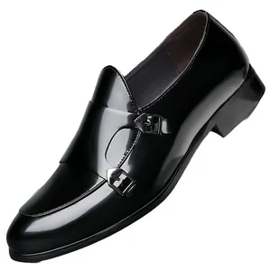 Poliertes schwarzes Lackleder Doppel-Monkstrap-Schuhe mit glänzendem Spiegelfinish
