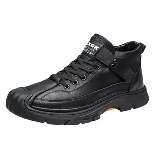 Outdoor-Wanderschuhe für Herren aus schwarzem Leder mit rutschfester Gummisohle