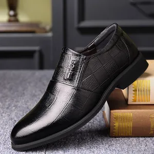 Zapatos de Cuero Genuino Business Casual para Hombre Primera Capa Cuero de Vaca Patrón de Cocodrilo Mocasines de Boda