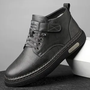 Men's Winter Warm Martin Boots Vintage British Style Work Leather Boots Fleece Lined Non-Slip Thick Sole Casual High Top Shoes