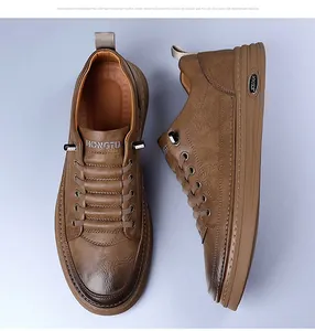 Macro shot of brown retro leather shoes with antique finish and fine stitching details