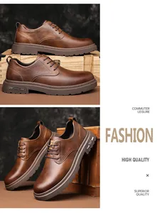 Macro shot of dark brown leather texture and durable thick rubber sole on men's shoes