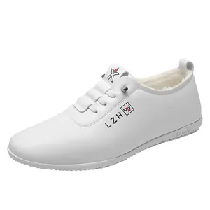 Weiße Herren-Freizeitschuhe aus Leder mit weicher Sohle und Warmfutter für den Alltag