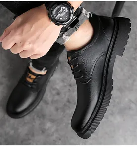 Detail shot of men's vintage leather shoes with anti-slip rubber soles and pebble grain texture