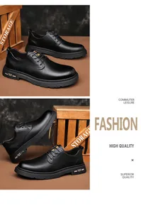 Detail shot of black leather derby shoe featuring non-slip rubber sole and metal trim