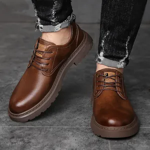 British retro brown leather business casual men's oxford shoes with thick non-slip soles