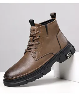 Detail view of brown leather Martin boot showing vintage gradient toe and rubber sole