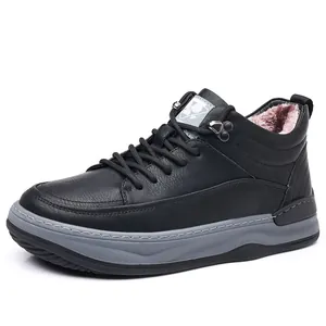 Herren Schneestiefel aus schwarzem Leder mit warmem lila Pelzfutter und rutschfester Sohle