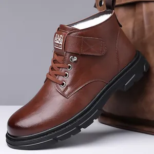 Men Winter Martin Boots Warm Fleece Lined High Top Snow Boots Waterproof Non-Slip Casual Leather Boots Outdoor Footwear