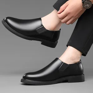 Mocasines de cuero negro para hombre, calzado de negocios elegante con suela de goma