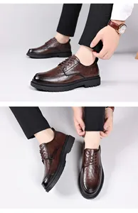 Detailansicht brauner Leder-Derbyschuhe mit rutschfester Sohle und feinen Nähten
