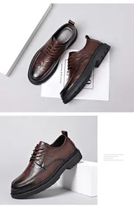Detail von braunen Lederschuhen mit wasserdichtem Design und rutschfesten dicken Gummisohlen