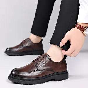 Scarpe Business da Uomo in Pelle di Vacchetta Stile Britannico Stringate Derby Suola Spessa Antiscivolo Traspirante Formale Brogue Casual