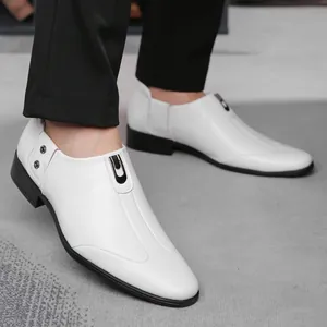 White leather loafers with metal buckles and soft rubber soles for business men