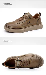 Detailed side and top view of men's brown slip-on sneakers with TRENDS logo and thick sole