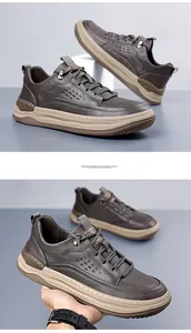 Detailed macro view of men's leather sneakers with breathable side perforations and laces