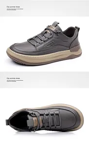 Detailed side and top views of premium men's leather sneakers with thick cushioned soles