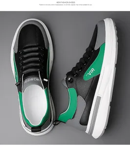 Vue détaillée des baskets chunky pour hommes avec textures en cuir patchwork vert et gris