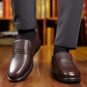 Uomo Business Casual Pelle Bovina di Primo Strato Mocassini Slip On Scarpe in Pelle Texture Litchi Morbide Traspiranti Antiscivolo
