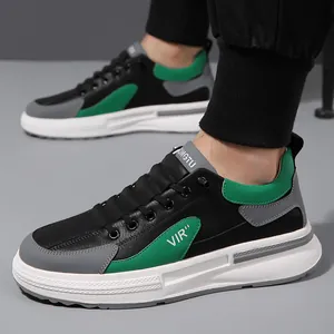 Baskets homme tendance à semelle épaisse en cuir noir avec empiècements colorés