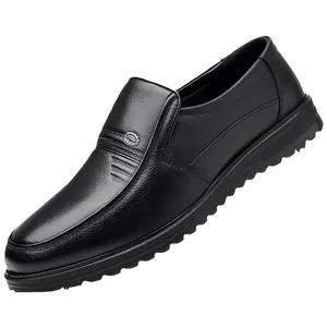 Scarpe business da uomo in vera pelle nera senza lacci con suole antiscivolo per primavera