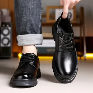Classic black leather derby shoes with thick non-slip soles in a retro business style