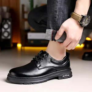 Men's genuine leather retro derby shoes with thick anti-slip sole for autumn