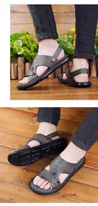 Detailed view of non-slip rubber soles and dual-use brown beach sandals for men