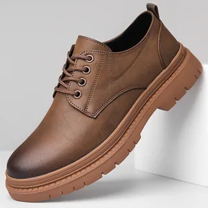 Scarpe Derby da Uomo in Pelle di Vacchetta Stile Britannico Suola in Gomma Spessa Business Casual Oxford con Cuciture