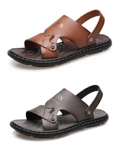 Detail of waterproof non-slip beach sandals for men featuring cross-cut synthetic leather