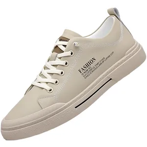 Casual herensneakers in kaki met litchi-textuur en zachte rubberen zool