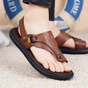 Bruine heren sandalen met antislip zachte zool en enkelbandje voor casual gebruik op strand