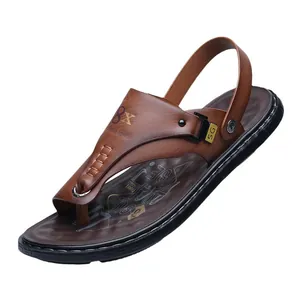 Heren sandalen van bruin leer met verstelbare hielband en antislip rubberen zool