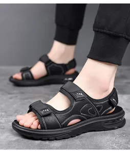 Sandalias deportivas negras para hombre con suela de aire y cierre de velcro