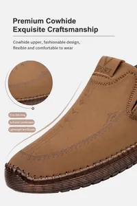 Macro view showing handcrafted stitching and embossed SPORT logo on tan leather loafer