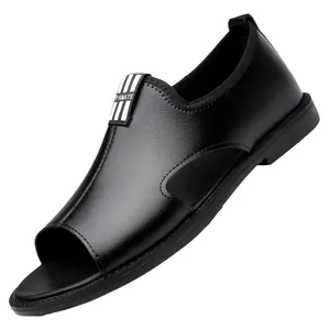 Sandales romaines pour hommes en cuir avec design ajouré et semelle souple antidérapante