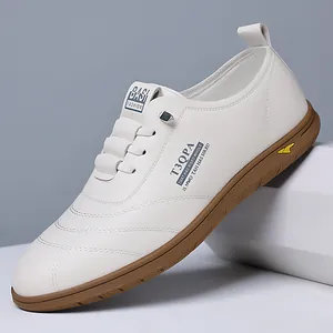 Men's Casual Microfiber Leather Shoes Breathable Soft Sole Slip On Fashion Driving Shoes For Men White Black Sneakers