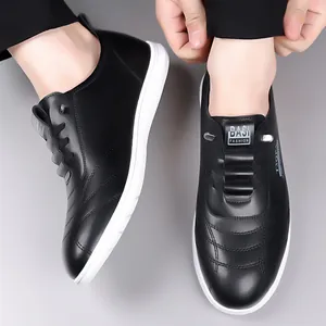Men's black slip-on leather shoes with breathable soft soles and stylish stitching