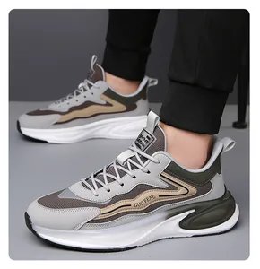 Detail view of stylish mixed-material breathable running shoes for men in a modern colorway