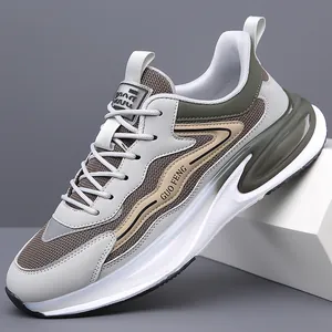 Men's Casual Sports Sneakers Breathable Mesh Synthetic Leather Running Shoes Thick Sole Non-slip Fashion Lightweight Daily Footwear