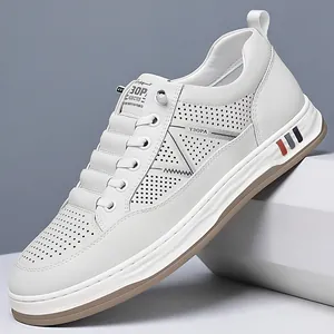 Men Hollow Breathable Casual Board Shoes Slip-on Microfiber Low Top Lightweight Flat Walking Sneakers Solid Color Summer Lazy Shoes