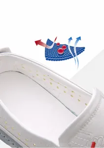 Détail de la doublure respirante avec perforations sur la chaussure décontractée en cuir blanc