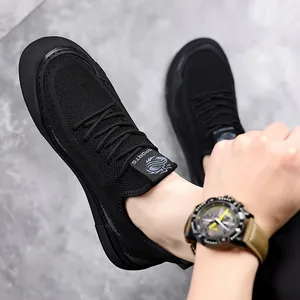 Zapatillas deportivas de hombre en malla negra transpirable, ligeras y cómodas para el diario