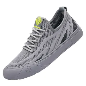 Zapatillas flyknit grises para hombre con logo de dragón amarillo y malla transpirable