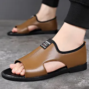 Herren Leder-Sandalen in Braun mit Cut-Out Design und weicher rutschfester Gummisohle