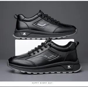 Detailed macro view of black faux leather sneaker with textured non-slip rubber sole