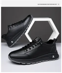 Detail of black leather sneakers with breathable perforations and M Fashion logo